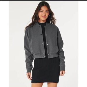 Hollister Women's Charcoal Faux Wool Bomber Jacket—SIZE M